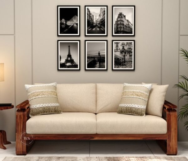 Modern 3-Seater Sofa in Sheesham Wood with Honey Finish - Image 2
